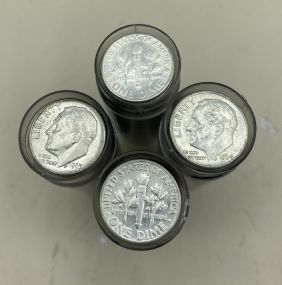Four Rolls of Silver Roosevelt Dimes 200 Dimes