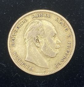 1875 Prussian 21.6k Gold William I 10 Mark German States Coin