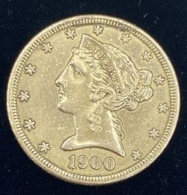 1900 1/2 Liberty Head Five Dollar Eagle 90% Gold Coin