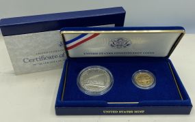 1987 United States Constiution Coin Set With 5 Dollar Gold Coin and Silver Dollar Gold Coin