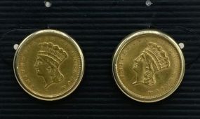 14k Bezzle With 22k Gold Set of Indian Head Coin Stud Earings