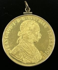 1915 Austrian 98.6% Gold 4 Duct Coin In 14k Gold Bezel