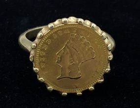 1856 1 Dollar U.S. Gold Coin In 14k Gold Ring SZ: 7.75