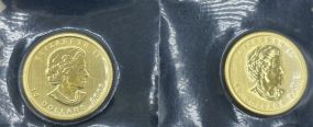 Two 2013 10 Dollar Canadian 1/4 oz. Gold Queen Elizabeth Coin