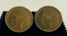 1910 and 1932 Ten Dollar Gold Pieces Made Into Cufflinks