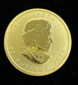 2012 1 oz. Canadian Maple Leaf Fine Gold Coin With Queen Elizabeth