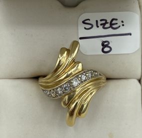 14k Gold Diamond Center Bypass Wave Ring