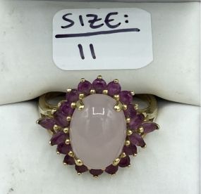 14k Gold Rose Quartz + Pink Tourmaline Ring