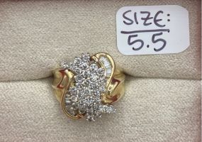 14k Gold Diamond Cluster Wave Ring