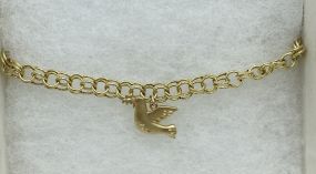 14k Hollow Gold Starter Charm Bracelet + 14k Dove