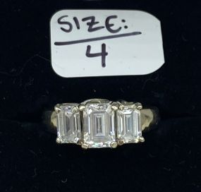 14k White Gold Radiant Cut CZ Trio Ring