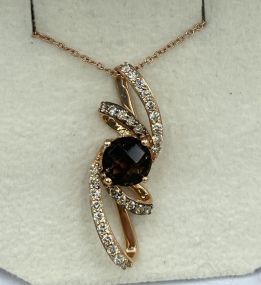 Designer 14k Rose Gold "Le Vian" Topaz + Diamond 18" Necklace