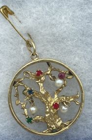 Mid Century 14k Gold Tree of Life Charm + Gems