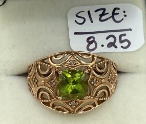 14k Rose Gold + Peridot Carved Cuff Ring