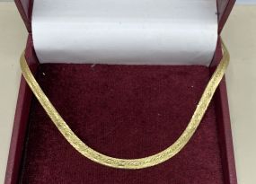 14k Solid Gold Diamond Etched 22" Herringbone Link Necklace