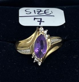 Vintage 10k Gold Marquise Amethyst Ring