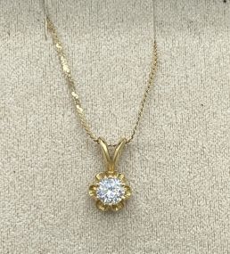 14k Gold Buttercup Set Cubic Zirconia 18" Necklace