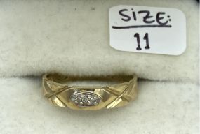 Men's 14k Gold Carved Diamond Ring Band