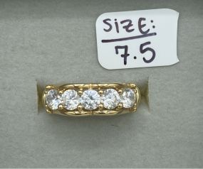 14k Gold Ornate Cubic Zirconia Ladies Ring Band