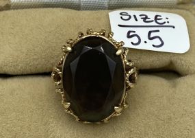 Vintage Mid Century 10k Gold Smoky Topaz Glass Cocktail Ring