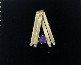 Ladies 14k Gold Peaked Amethyst + Diamond Slide Pendant