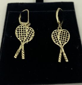 14k Gold Novelty Tennis Racket Drop Earrings