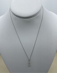 Ladies 10k White Gold Gradient Diamond Bar 18" Drop Necklace