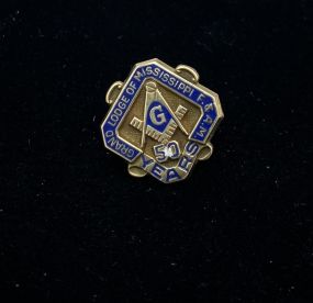 Vintage 10k Gold + Enamel 50 Year Grand Mason Lodge of Mississippi Square & Compass Tie Tack Screw back Pin