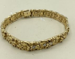 Men's Solid 14k Gold Freeform Gold Nugget .45ctw Diamond Accented 8