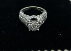Ladies 14k White Gold Genuine Diamond .70ctw Center Solitaire Cluster Ring SZ: 6.5