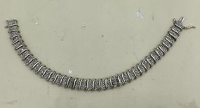 Ladies Wide 10k White Gold Genuine Diamond Wave Link 7.25