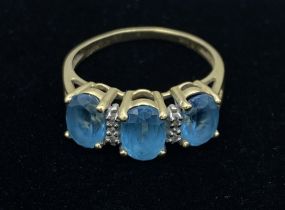Ladies 14k Gold Tio Oval Facet Blue Topaz Ring SZ: 7