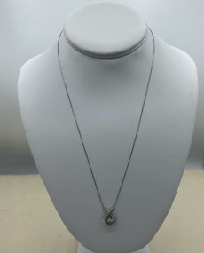 Ladies 10k White Gold Floating .15ct Diamond Center Ribboned Adjustable Length Drop Necklace