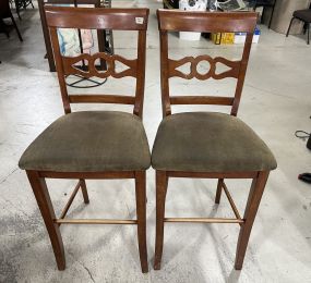 Pair of Cherry Traditional Style Bar Stools