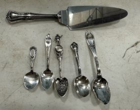 5 Collectible Demitasse Sterling Spoons and Pie Server