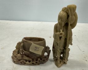 Chinese Soaptone Vase and Figurine