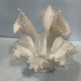 Mid Century Fenton Milk Glass Silver Crest Epergne