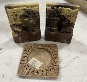 Pair of Soapstone Bookends and tray