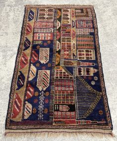 2'10  x 4' Hand Knotted Afghan War City View Rug