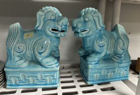 Pair of Ceramic Light Blue Foo Dog