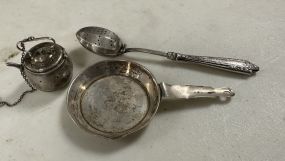 Sterling Small Pan, Tea Strainer, and Handled Spoon
