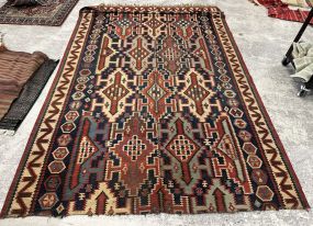 6'2 x 9' Caucasian Kuba Kilim Wool Tapestry