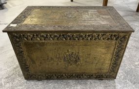 Large English Brass Embossed Storage Trunk