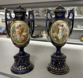 Pair of Vienna Lidded Porcelain Mini Urns