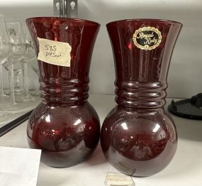 Pair of Royal Ruby Anchor Hocking Glass Vase