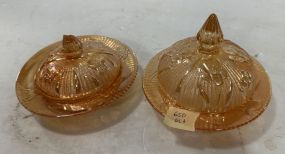 Pair of Marigold Carnival Glass Domes
