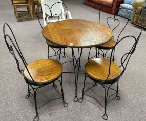 Oak and Metal Ice Cream Table Set