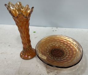 Carnival Glass Flower Vase and Bowl