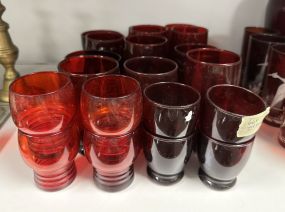 Group of Ruby Red Glass Drinking Glasses