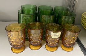 Set of Green Whitehall Footed Drinking Glasses